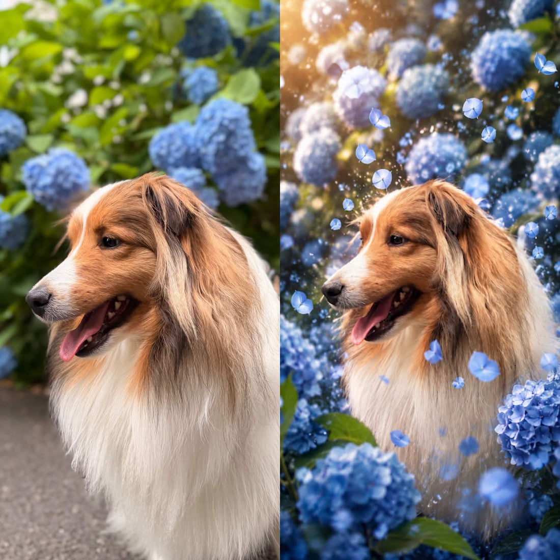 愛犬とお花を3Dで動かすプロンプト