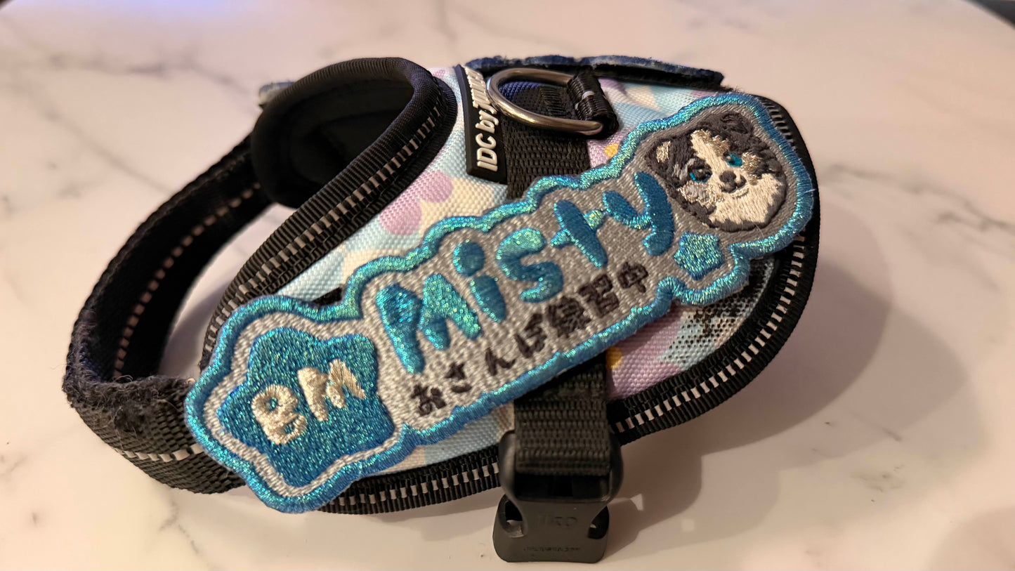 【オーロラ糸】ハーネス用オリジナル愛犬刺繍「BUDDYタグ」（2枚セット）